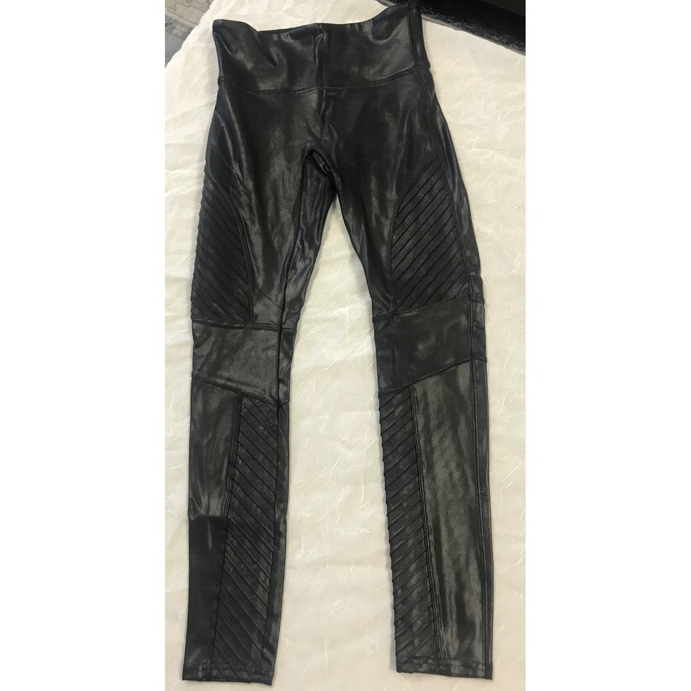 Spanx Faux Leather Moto‎ Leggings Black High Rise Shaping Pants Small